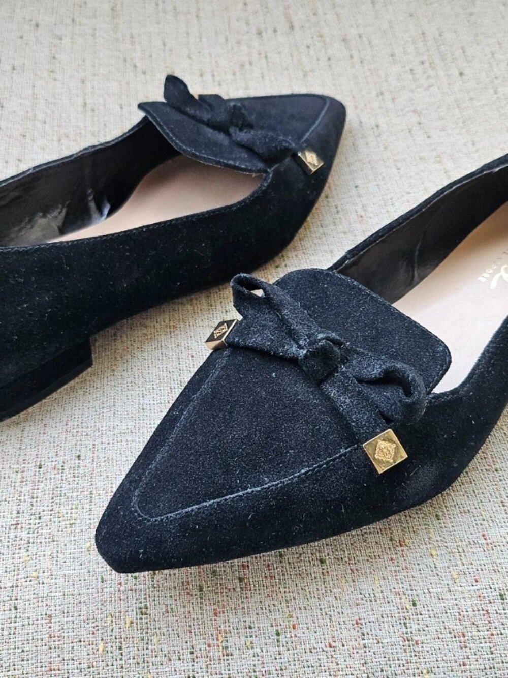 Nanette Lepore Women Shoes Point Toe Bow Loafer Black Suede Leather Size 8.5M